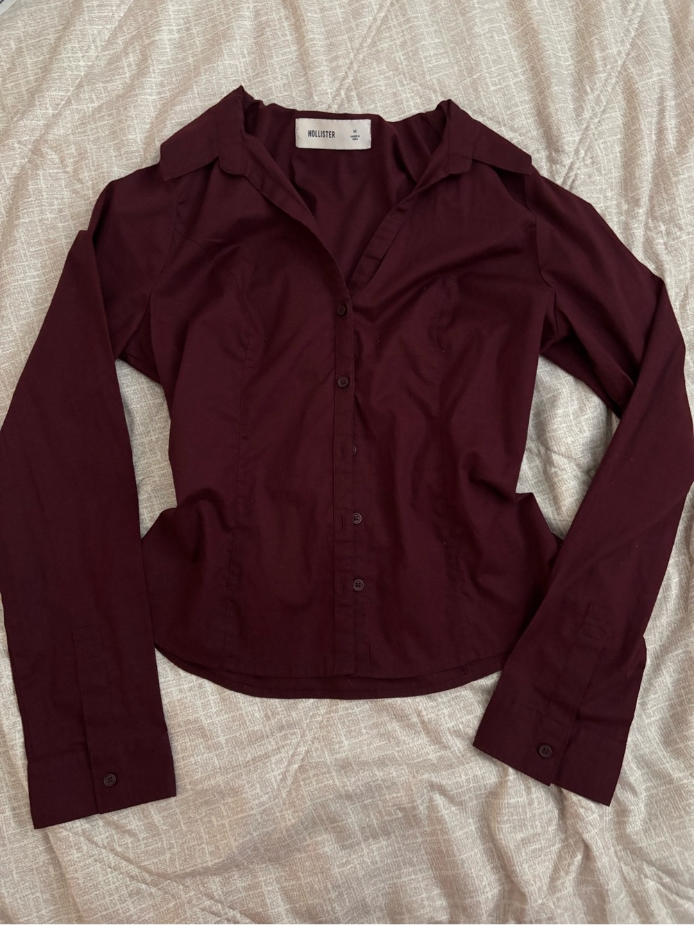 Hollister Women's Deep Wine Button-Down Shirt